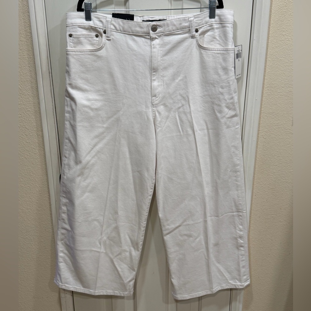 Lauren Ralph Lauren White High-Rise Crop Wide-Leg Jeans Size 16 NWT